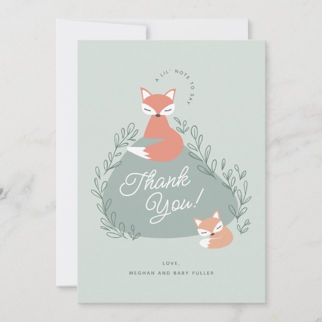 Carte De Remerciements Boho Vert Boho Bois renards Baby shower plat (Devant)