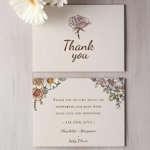 Carte De Remerciements Boho Vintage Floral Beige Baby Shower
