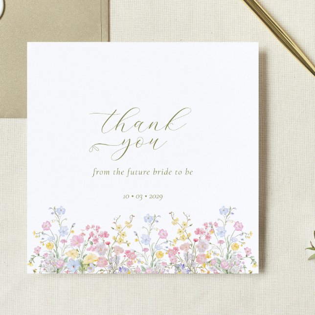 Carte De Remerciements Boho Wildflower Elegant Bridal Shower  (Créateur téléchargé)