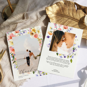 Carte De Remerciements Boho Wildflower Photo de mariage
