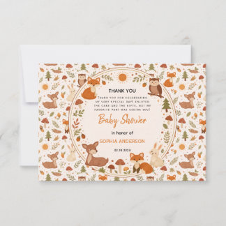 Carte De Remerciements Boho Woodland Baby Shower | Rustic Forest Animals