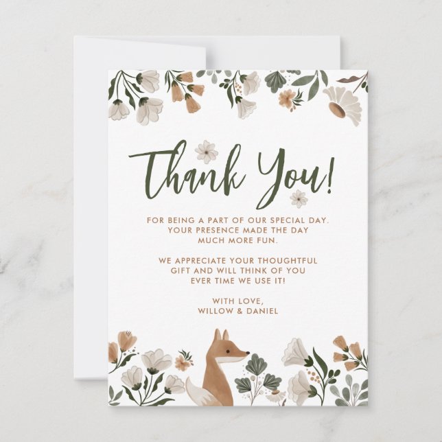 Carte de remerciements Boho Woodland Fox (Devant)