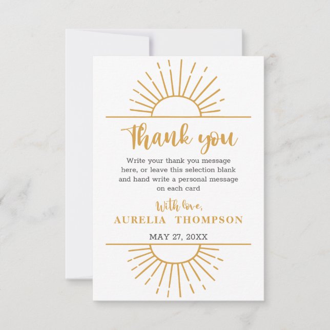 Carte De Remerciements Boho Yellow Little Ray Sunshine Sur Le Chemin Baby (Devant)