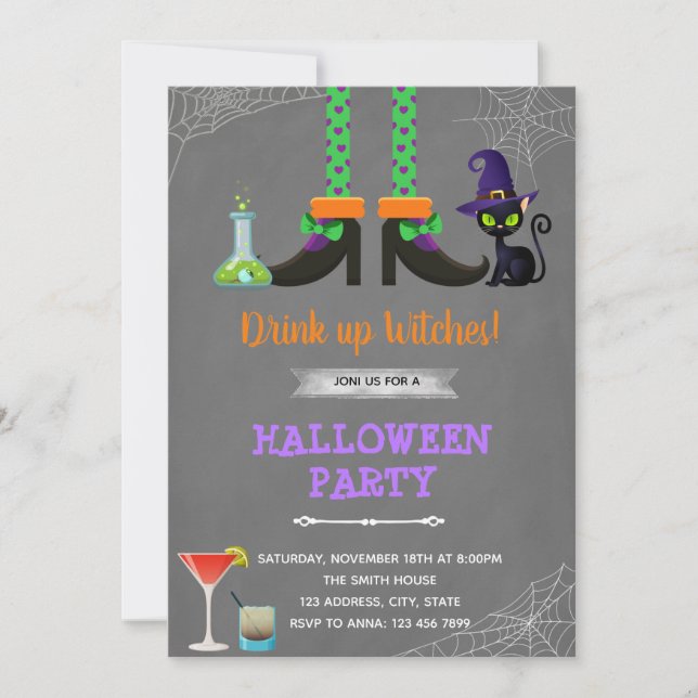 Carte De Remerciements Boire des sorcières à l'invitation de l'halloween (Devant)