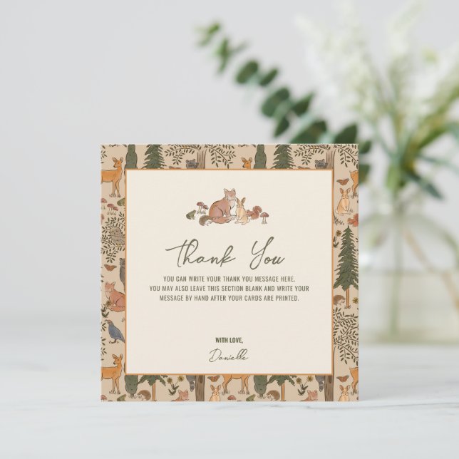 Carte De Remerciements Bois Animaux Baby shower garçon (Debout devant)