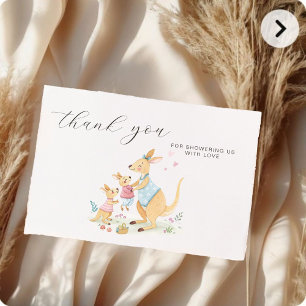 Carte De Remerciements Bois Aquarelle Kangaroo Baby shower de famille