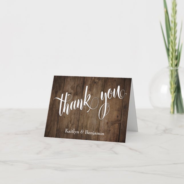 Carte De Remerciements Bois Brun Rustique avec Typographie Élégante (Devant)