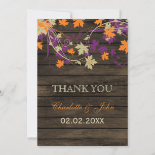 Carte De Remerciements Bois de grange mariage de automne de prune rustiqu