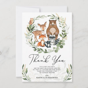 Carte De Remerciements Bois doux Animaux Verdure douce Douche en or