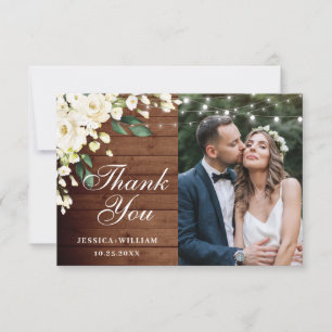 Carte De Remerciements Bois et roses blanches Photo de la lanterne floral