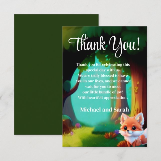 Carte De Remerciements Bois forêt animal mignon bébé foin (Devant / Derrière)