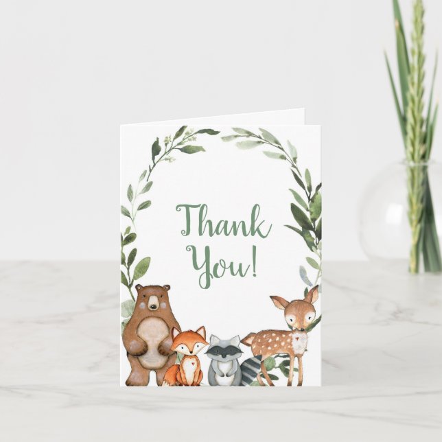 Carte De Remerciements Bois mignon animaux de forêt amis verdure (Devant)