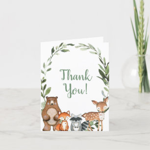 Carte De Remerciements Bois mignon animaux de forêt amis verdure