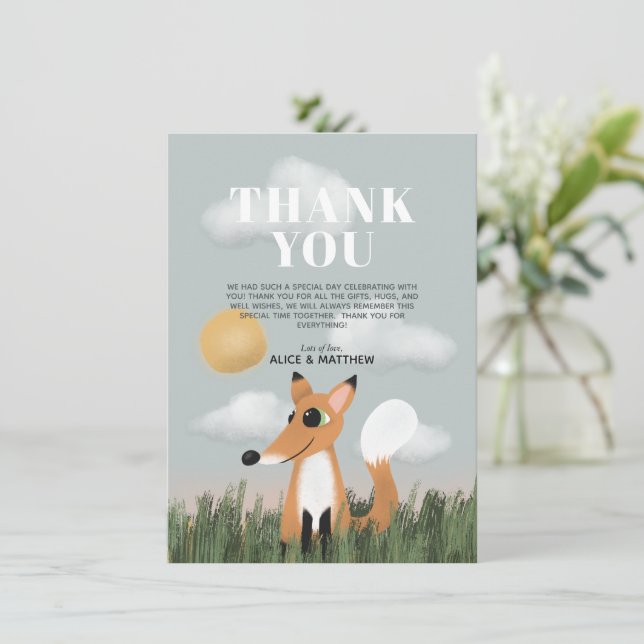 Carte De Remerciements Bois mignonnes Forêt Forêt Renard Baby shower (Debout devant)