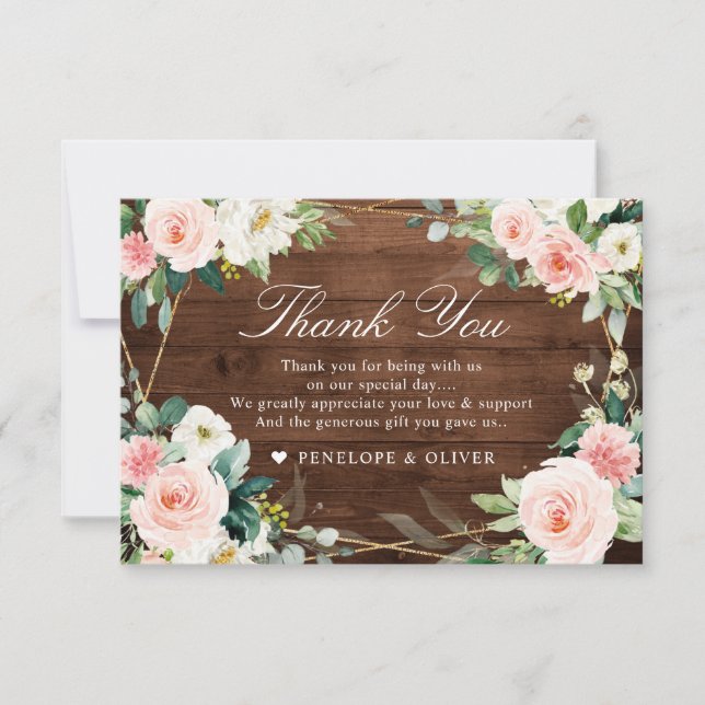 Carte De Remerciements Bois rousse Mariage botanique floral (Devant)