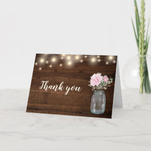 Carte De Remerciements Bois rustique Chaîne Lumière Mason Jar Floral