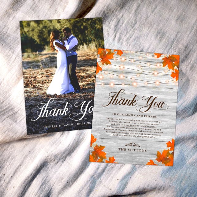 Carte De Remerciements Bois Rustique Chute En Amour Chaîne Mariage (Créateur téléchargé)