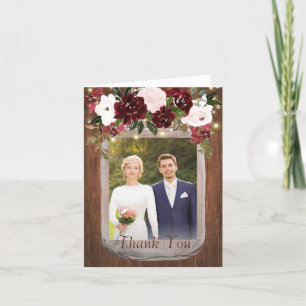 Carte De Remerciements Bois rustique Floral Mason Jar Photo Mariage