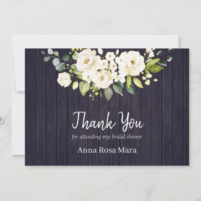 Carte De Remerciements *~* Bois vieilli rustique Rose blanche Fête des ma (Devant)