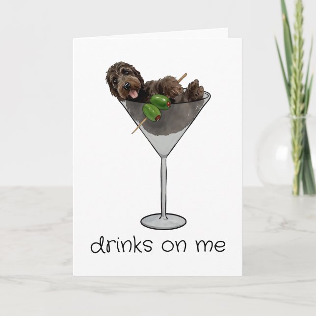 Carte De Remerciements Boissons sur moi Doodle Dog Dirty Martini (Devant)