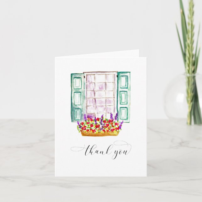 Carte De Remerciements Boîtier de fleurs de la fenêtre en aquarelle blanc (Devant)