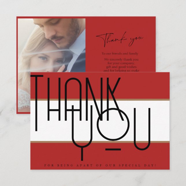 Carte De Remerciements Bold Crimson Red Typography Mariage photo (Devant / Derrière)