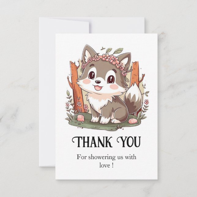 Carte De Remerciements Bon Baby shower de loup mignon (Devant)