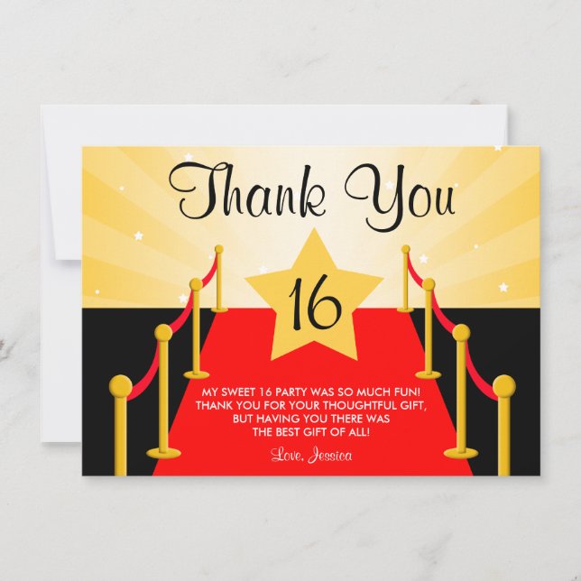 Carte De Remerciements Bonbon 16 de Hollywood de tapis rouge (Devant)