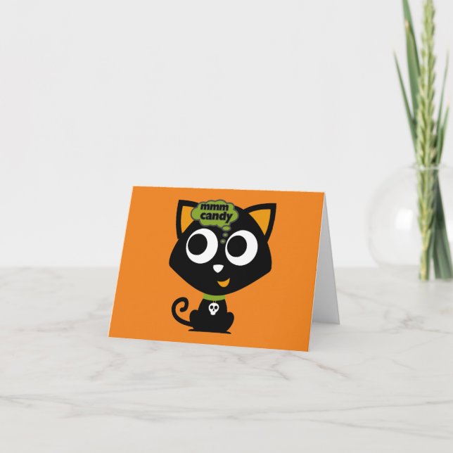 Carte De Remerciements Bonbon Mmm Chat Noir Halloween (Devant)