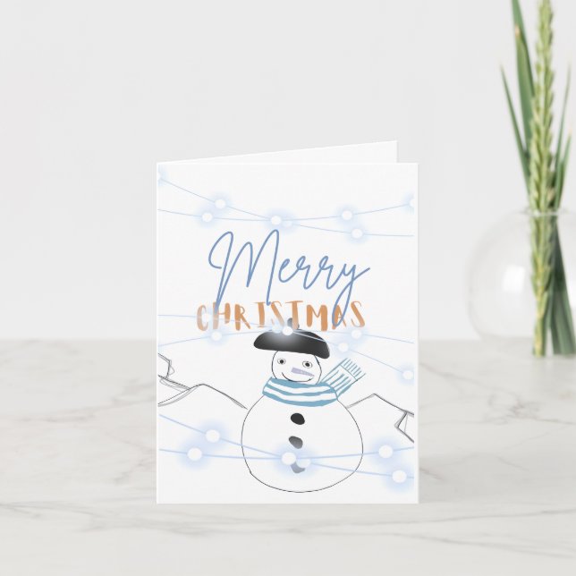 Carte De Remerciements bonhomme de neige de Noël français plié (Devant)