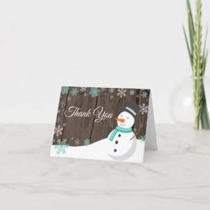 Carte De Remerciements Bonhomme de neige Noël hivernal rustique sarcelle