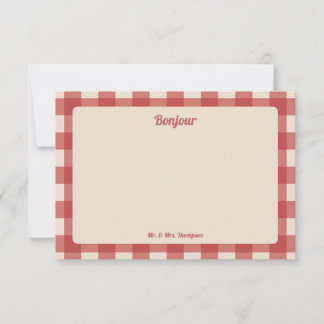 Carte De Remerciements Bonjour M. et Mme motif gingham rouge