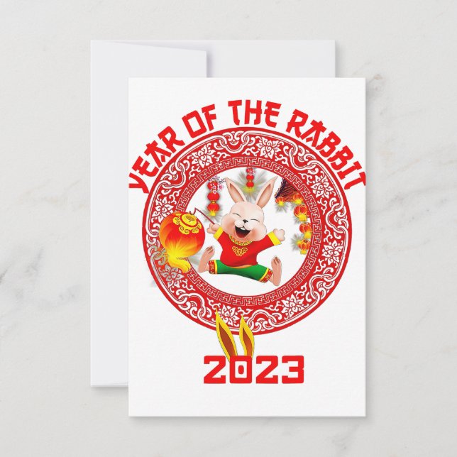 Carte De Remerciements Bonne année lunaire 2023, mignon lapin chinois (Devant)