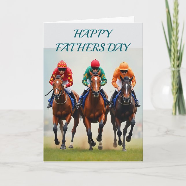 Carte De Remerciements Bonne fête des pères avec courses de chevaux (Devant)