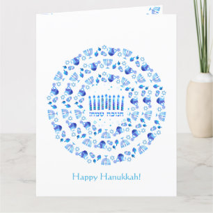 Carte De Remerciements Bonne fête Hanoukka belle décoration bleue