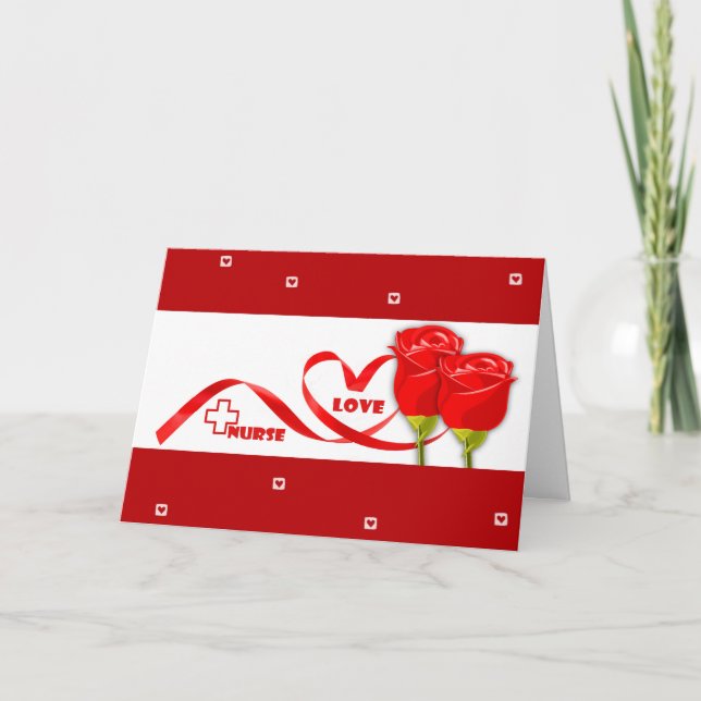 Carte De Remerciements Bonne Semaine des infirmières. Roses rouges et car (Devant)