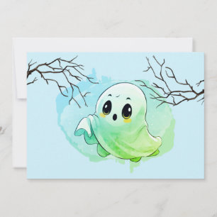 Carte De Remerciements Boo Baby shower Halloween Bleu à thème mignonne fê