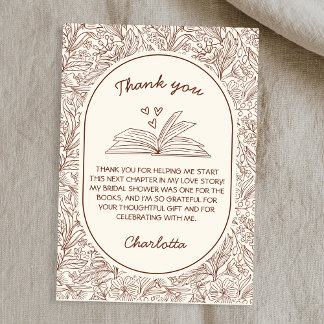 Carte De Remerciements Book Club Theme Floral Brown Bridal Shower