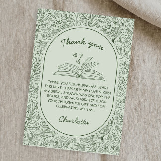 Carte De Remerciements Book Club Theme Floral Sage Green Bridal Shower