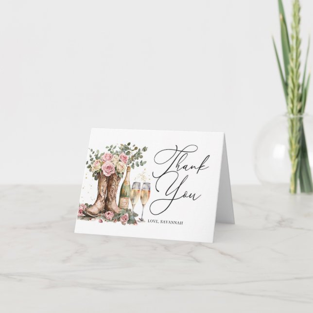 Carte De Remerciements Boots and Bubbly Rustic Western Bridal Shower (Devant)