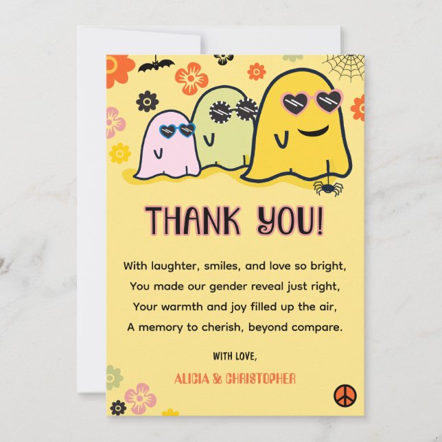 Carte De Remerciements Booy ou Ghoul Super Ghost Halloween Sexe révéler (Devant)