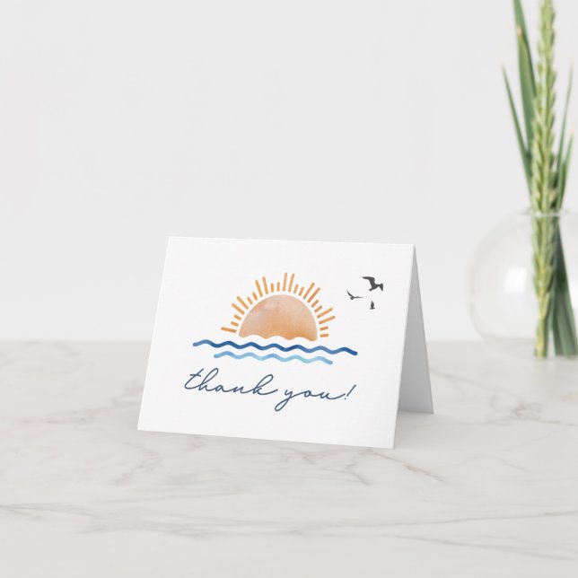 Carte De Remerciements BORD DE L'OCÉAN AQUATIQUE Plage Océan Tsunset Bird (Devant)