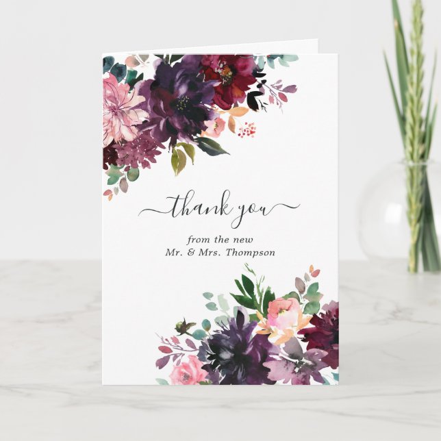 Carte De Remerciements Bordeaux - Burgundy Floral Wedding (Devant)