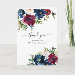 Carte De Remerciements Bordo et marine aquarelle Mariage floral photo
