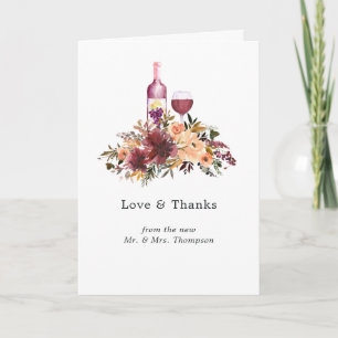 Carte De Remerciements Bordo Pêche Floral Vin Mariage Photo