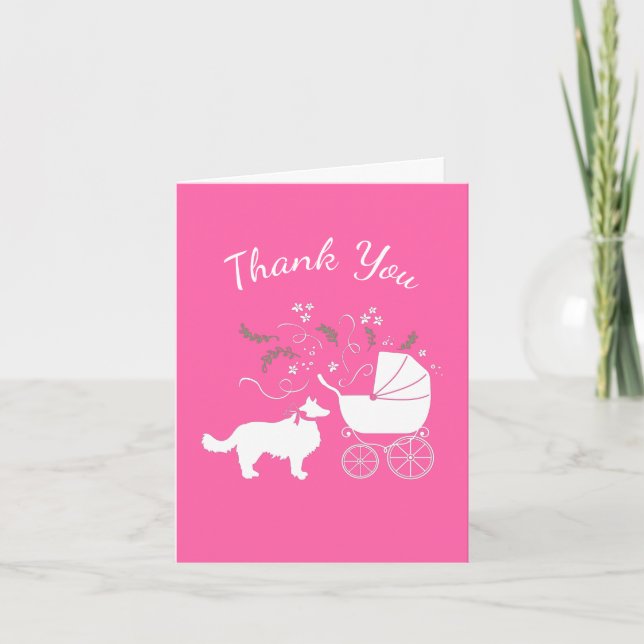 Carte De Remerciements Bordure Collie Chien Baby shower Chien Chiot Rose  (Devant)