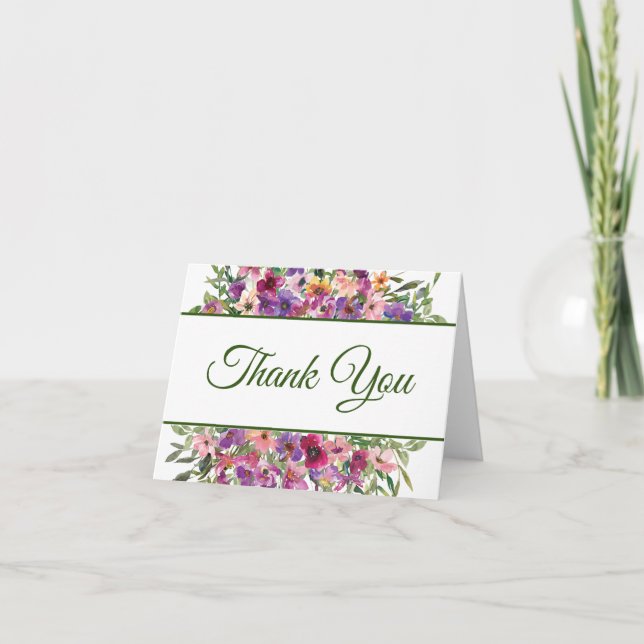 Carte De Remerciements Bordure de jardin floral pourpre (Devant)