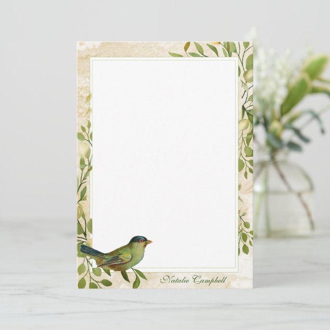 Carte De Remerciements Bordure d'oiseaux et de feuillage Papeterie person (Debout devant)