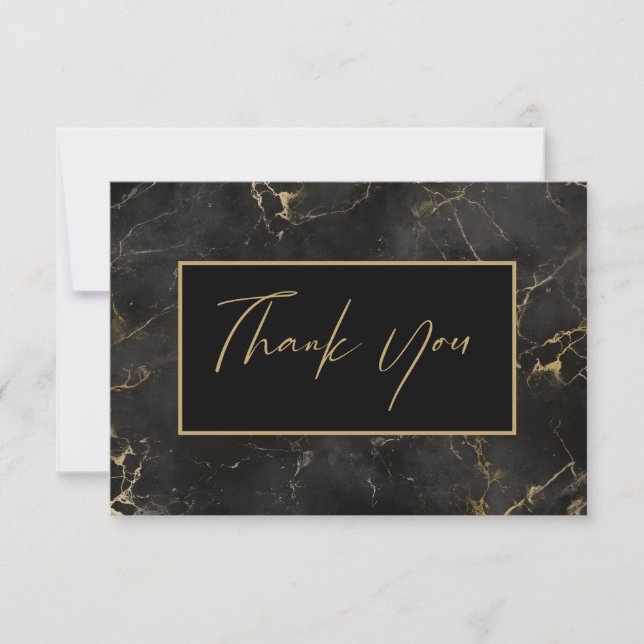 Carte De Remerciements Bordure dorée en marbre noir (Devant)