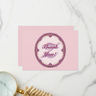 Carte De Remerciements Bordure Fantaisie Violet/Rose Et Crème Personnalis